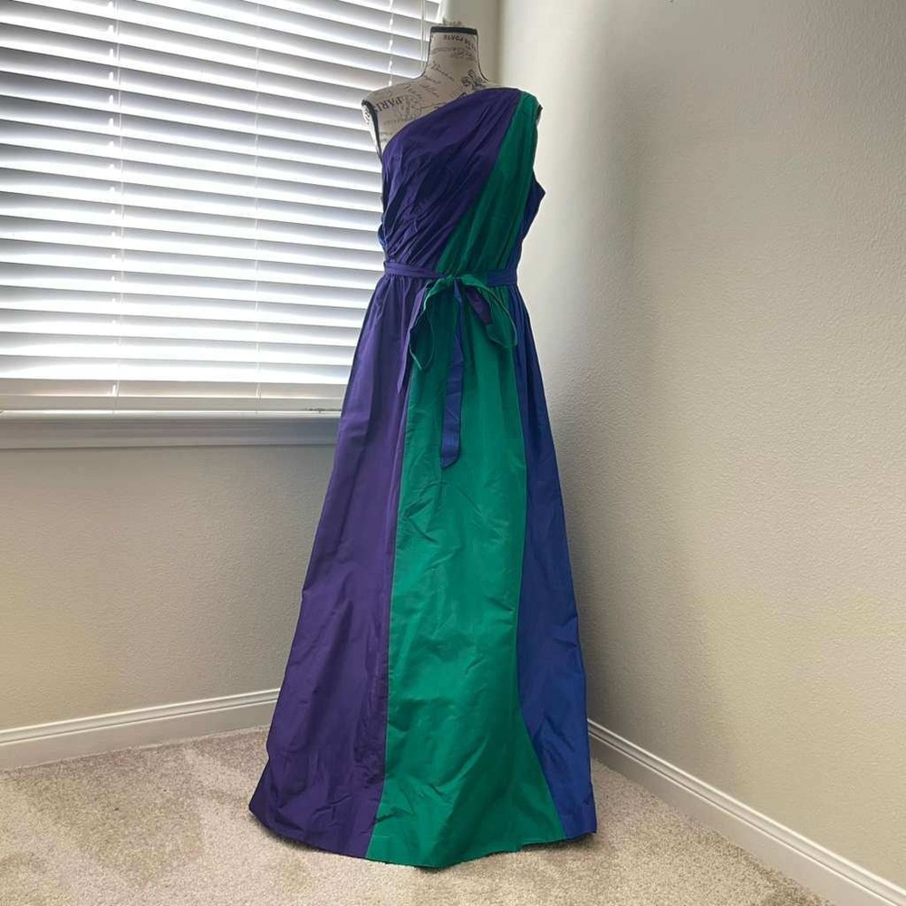 Givenchy Nouvelle Boutique Vintage 80s Silk One Shoulder Gown Colorblock ‎ 10